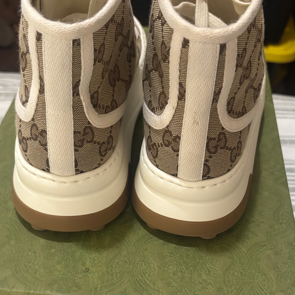 Gucci Beige Monogram High-Top Sneakers with Cream Accents - Picture 3 of 9